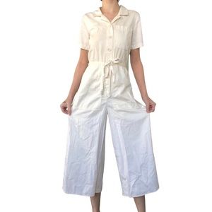 ❥ button down white flare romper ❥